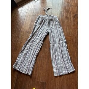 Knox Rose XL Striped Wide Leg Tie Waist‎ Linen Blend Casual Pants